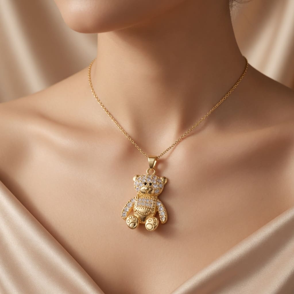 Bear Pendant Necklace - White