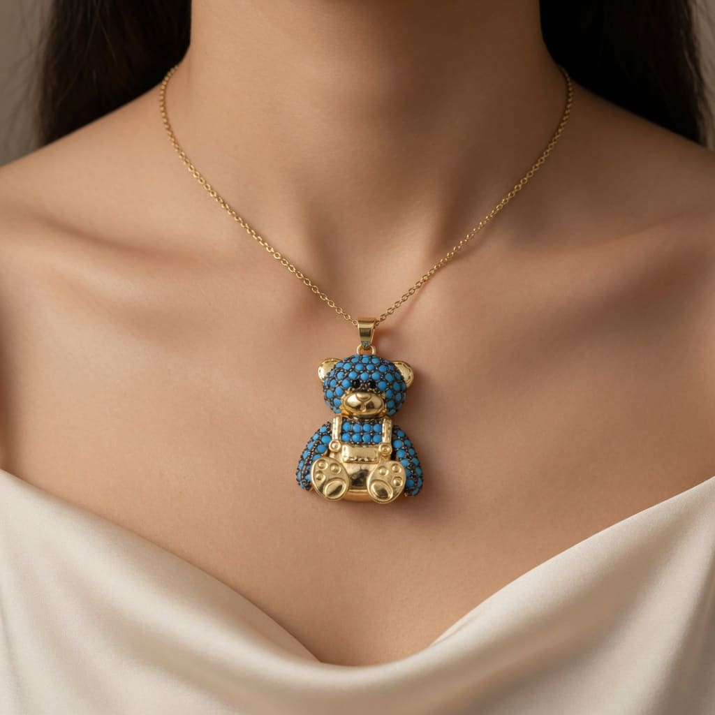 Bear Pendant Necklace - Blue